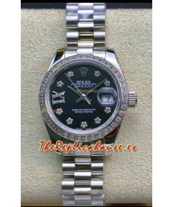 Rolex Datejust 28MM Réplica Suizo en Caja de Acero 904L en Dial Negro - Réplica a Espejo 1:1