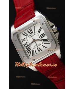 Cartier Santos De Cartier Reloj Réplica a Espejo 1:1 Correa Roja 33MM Reloj de Mujeres