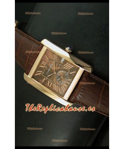 Cartier Tank Anglaise, Reloj Réplica Japonesa Oro Rosado, Dial color Marrón, tamaño 34MM