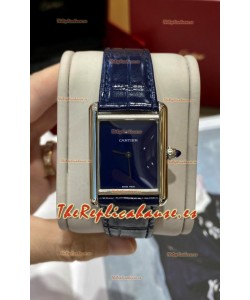 Must De Cartier Edición Tank Reloj Caja Acero Inoxidable 904L Dial Azul Oscuro