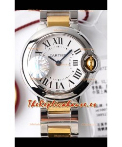 Ballon De Cartier Reloj Cuarzo Suizo Calidad a Espejo 1:1 28MM Caja en Dos Tonos Dial Blanco