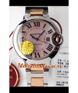 Ballon De Cartier Reloj Suizo Automático Calidad a Espejo 1:1 33MM Caja Oro Rosado dos Tonos Dial Rosado